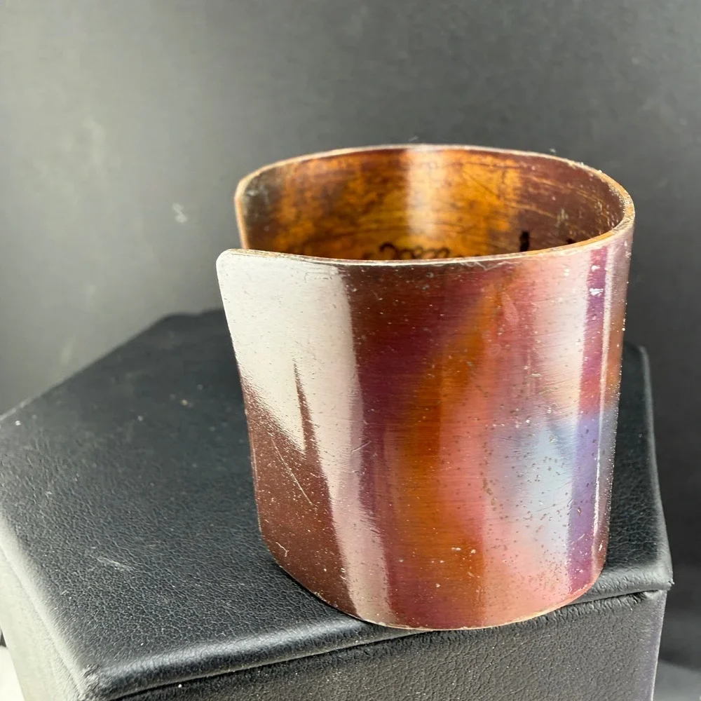 Vintage Copper Cuff Bracelet Multicolor Flame Painted Artist Signed Size 6